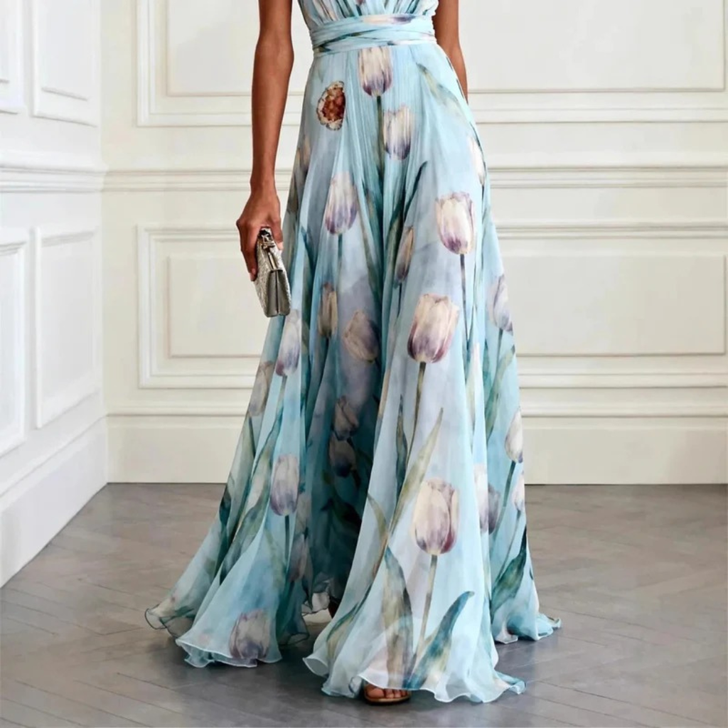 Agathe | Damen Langes Chiffon Maxikleid