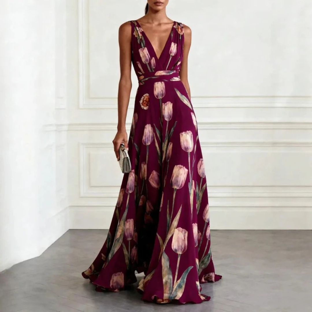 Agathe | Damen Langes Chiffon Maxikleid