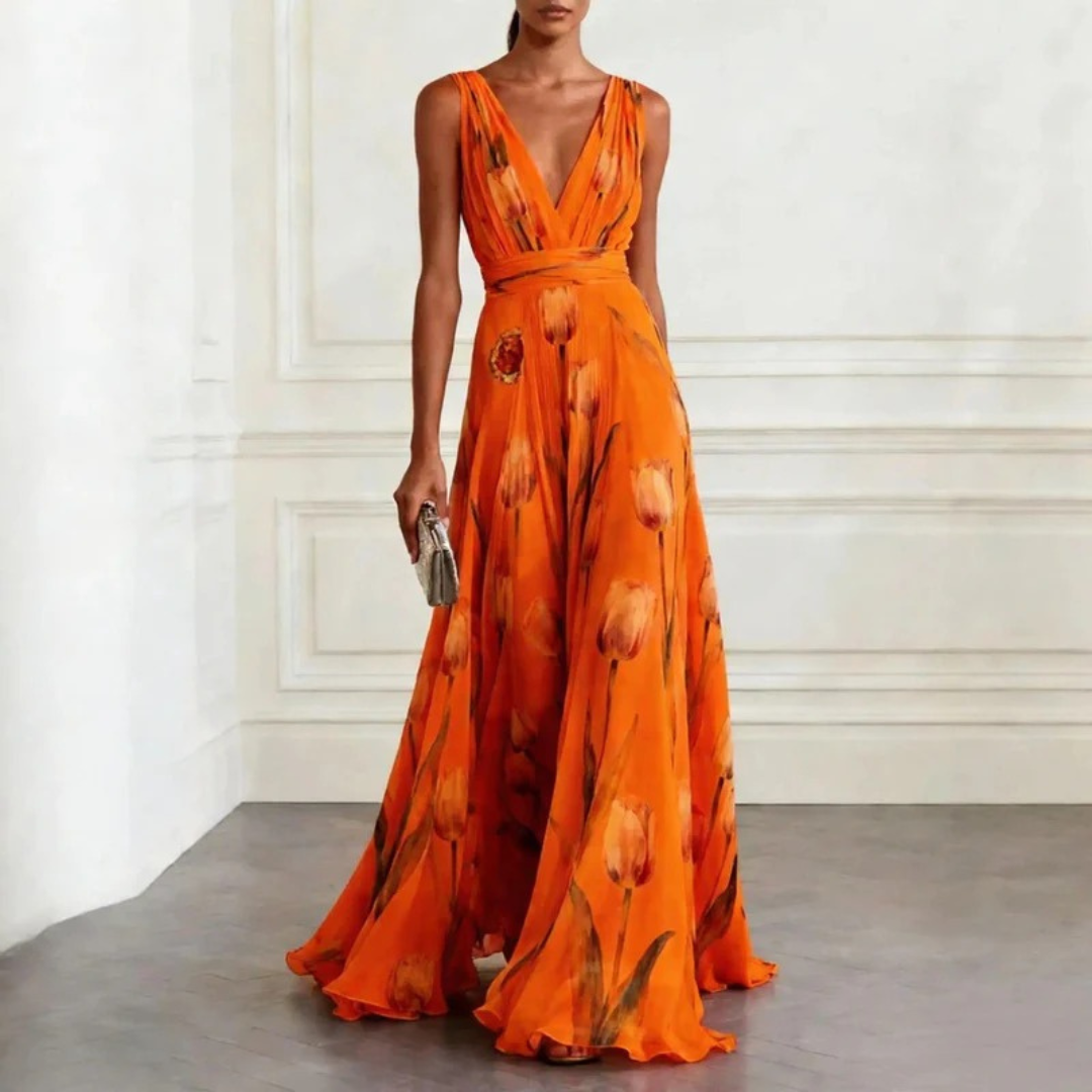 Agathe | Damen Langes Chiffon Maxikleid