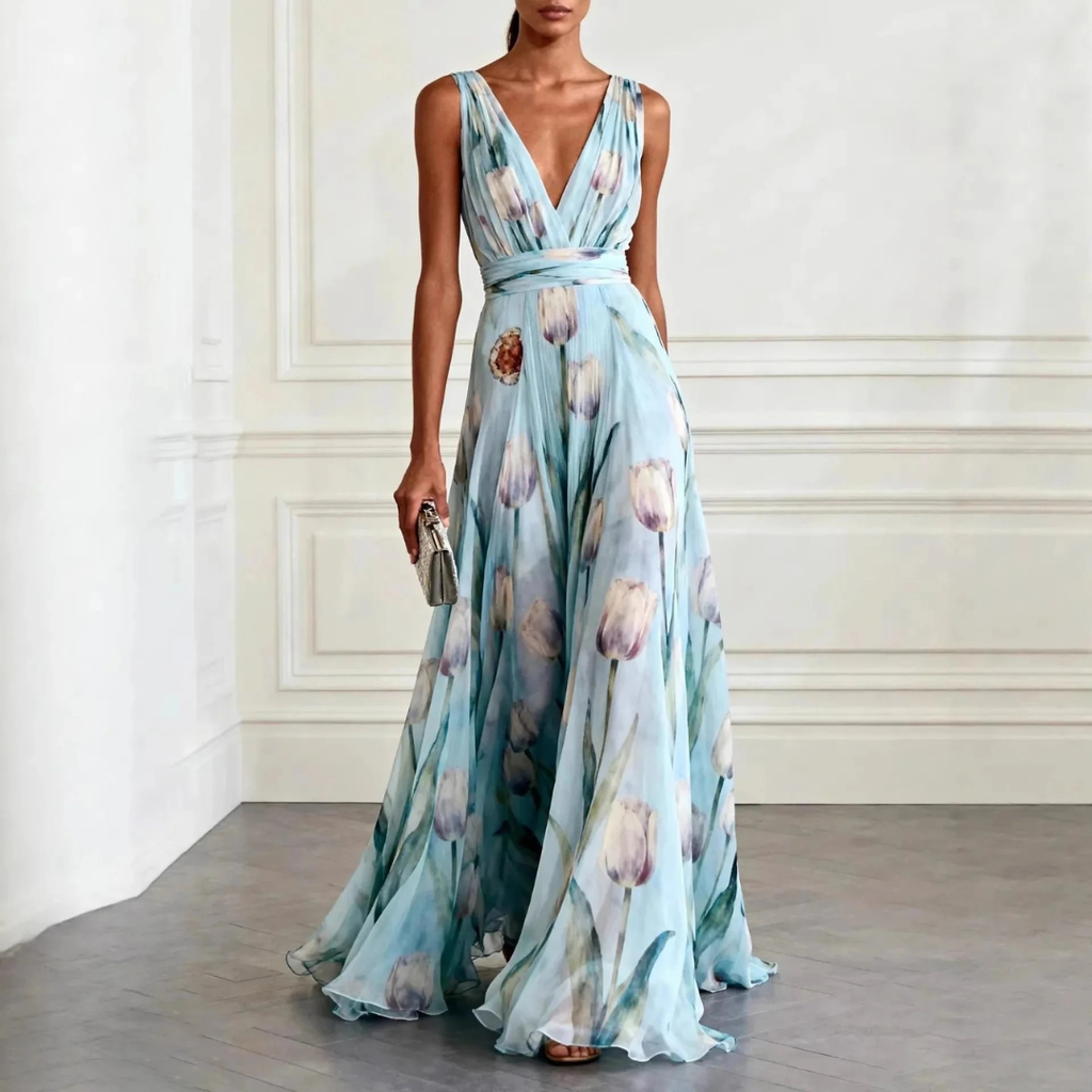Agathe | Damen Langes Chiffon Maxikleid