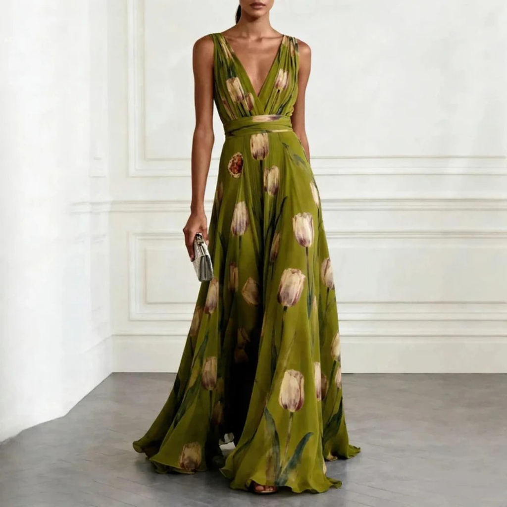 Agathe | Damen Langes Chiffon Maxikleid