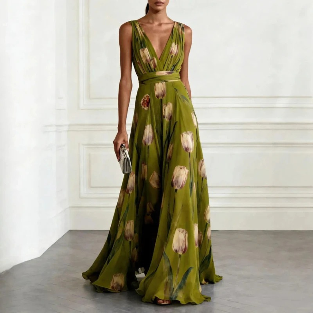 Agathe | Damen Langes Chiffon Maxikleid