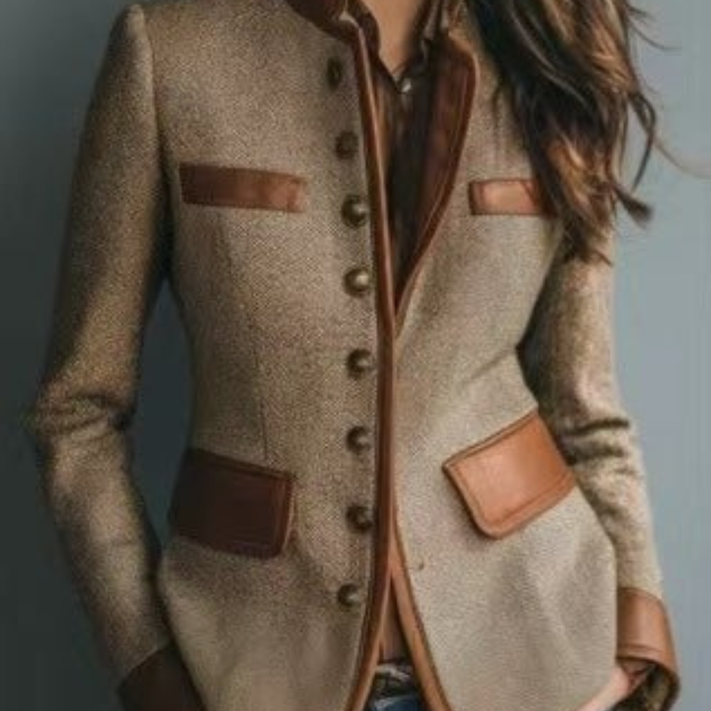 Agathe | Damen Stilvoller Braun Tweed Blazer
