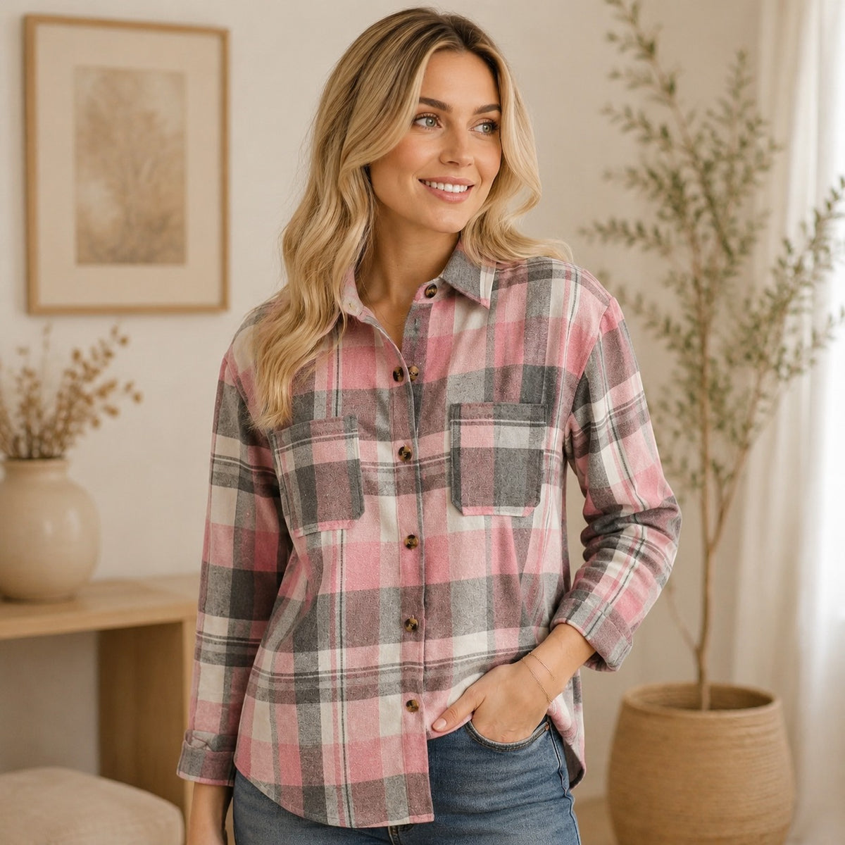 Agnes | Damen Oversized Kariertes Flanellhemd