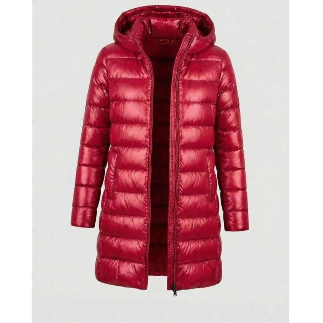 Aileen | Damen Steppjacke mit Kapuze, Reißverschluss und langer Silhouette