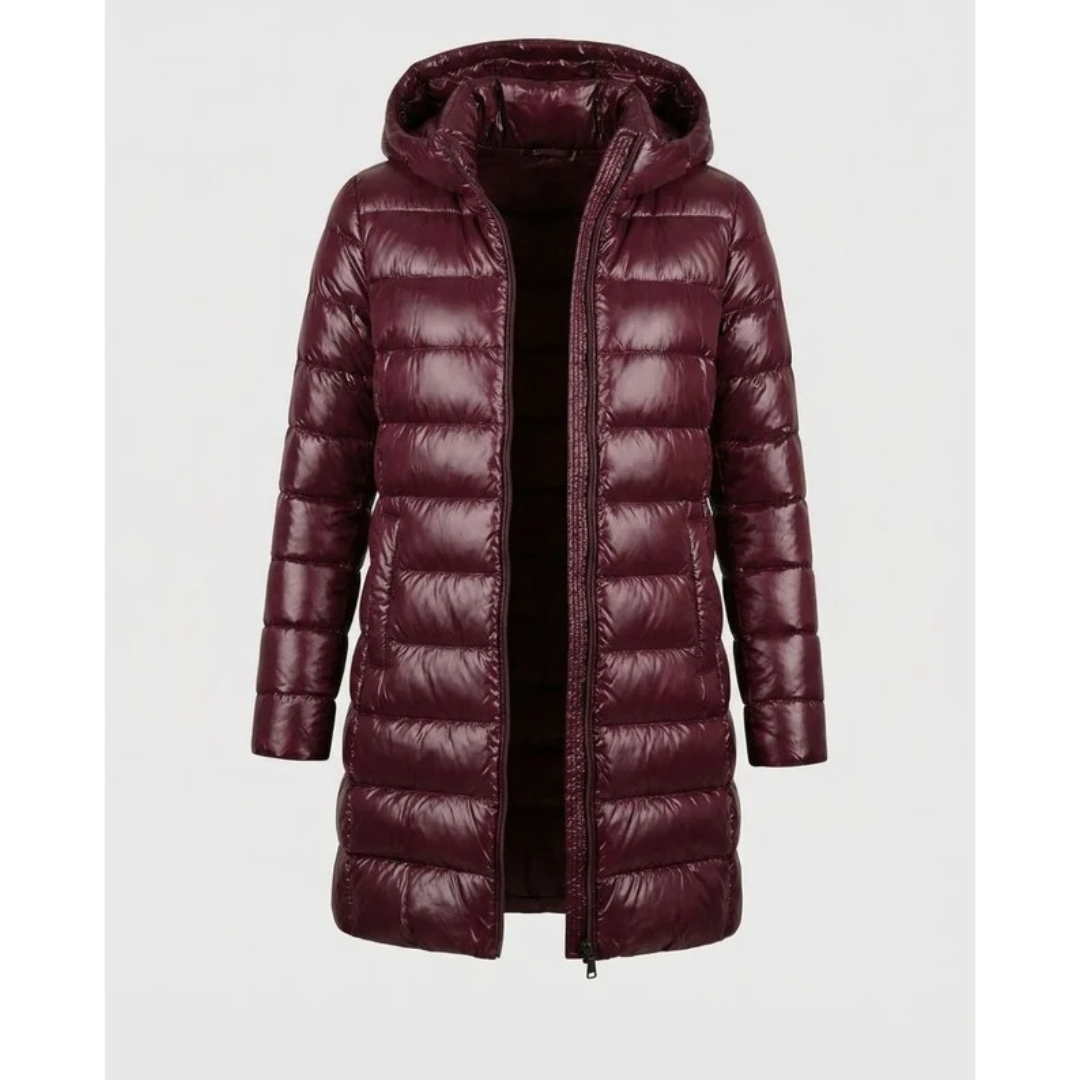 Aileen | Damen Steppjacke mit Kapuze, Reißverschluss und langer Silhouette