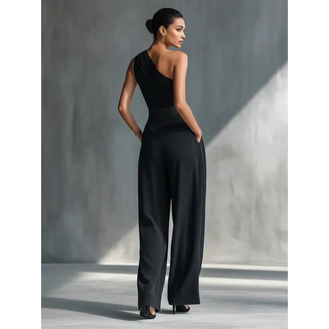 Aisha | Damen Schwarz Locker Sommer Zweiteiler Set