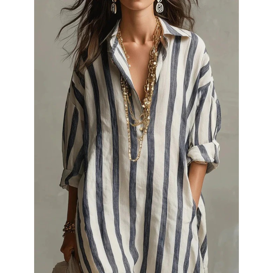 Albina | Damen Gestreiftes Oversized Maxikleid
