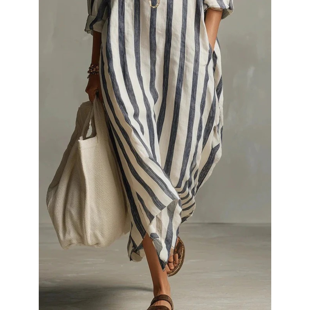 Albina | Damen Gestreiftes Oversized Maxikleid