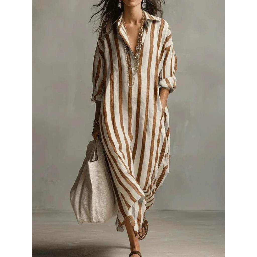 Albina | Damen Gestreiftes Oversized Maxikleid
