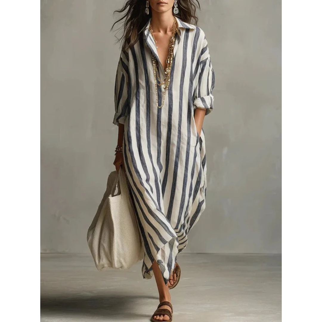 Albina | Damen Gestreiftes Oversized Maxikleid
