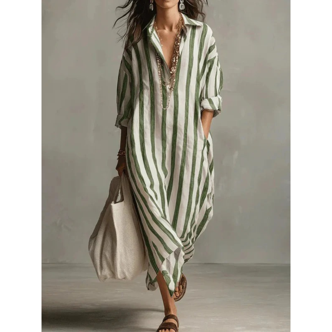 Albina | Damen Gestreiftes Oversized Maxikleid