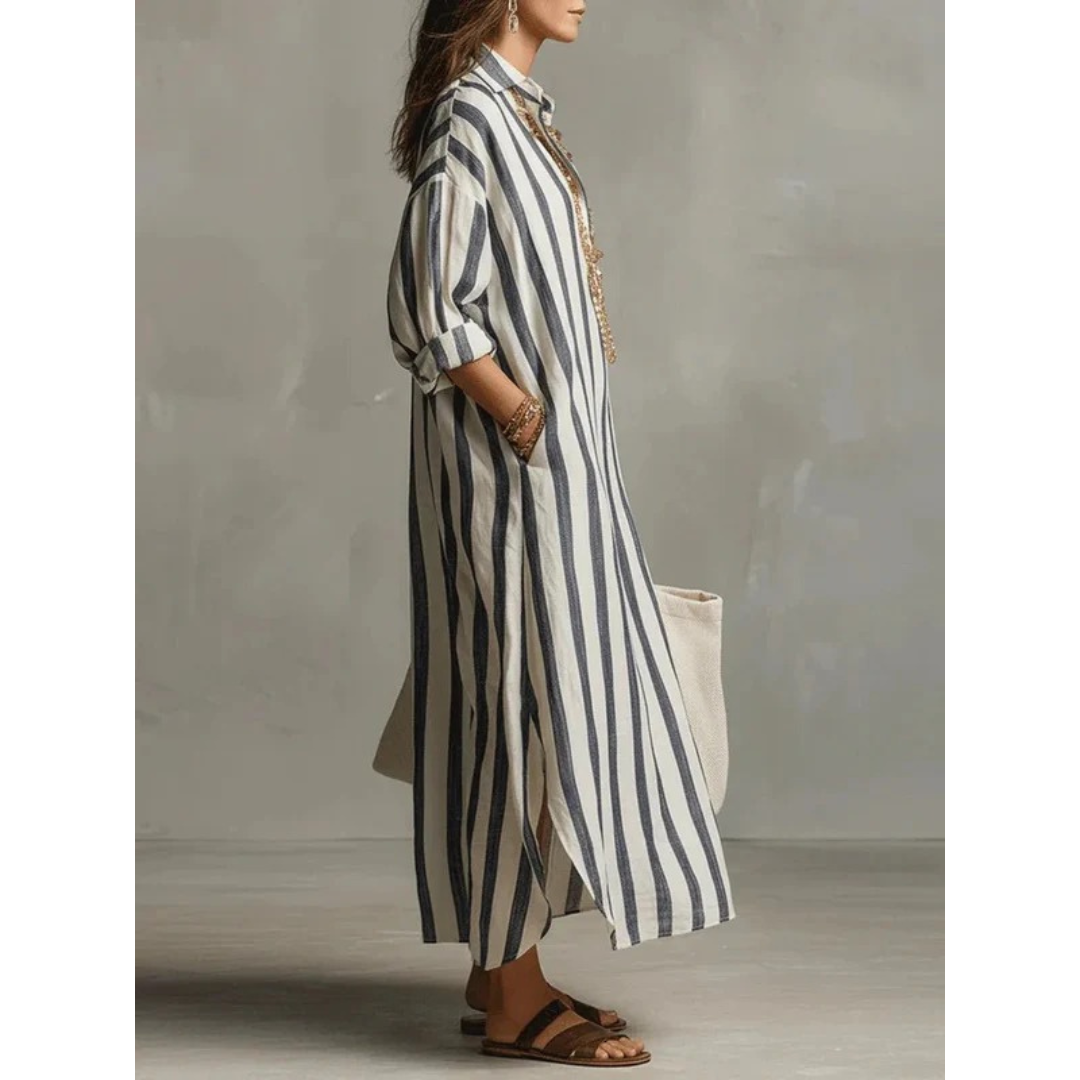 Albina | Damen Gestreiftes Oversized Maxikleid