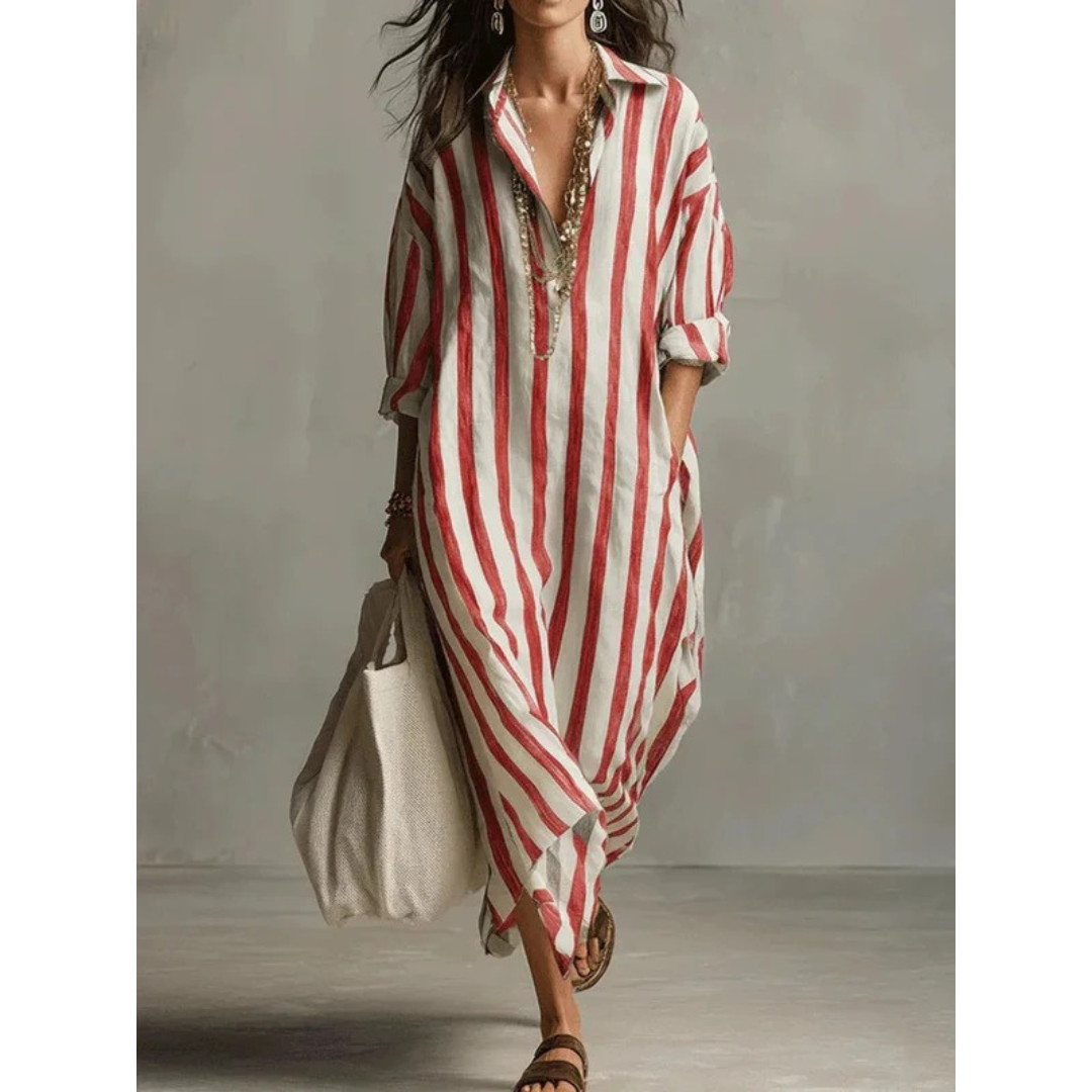 Albina | Damen Gestreiftes Oversized Maxikleid