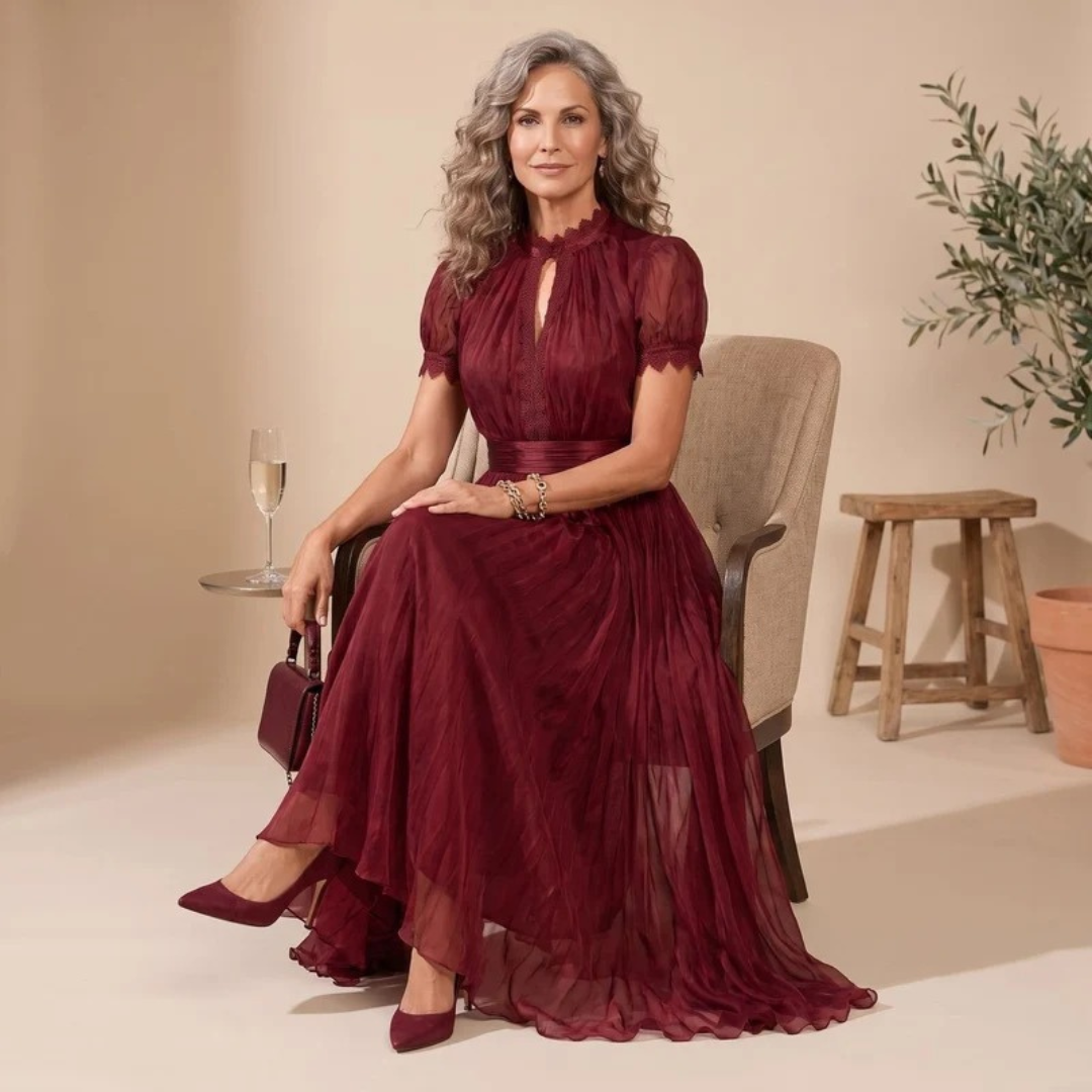 Alessia | Damen Rotes Abendkleid Maxikleid mit Spitze