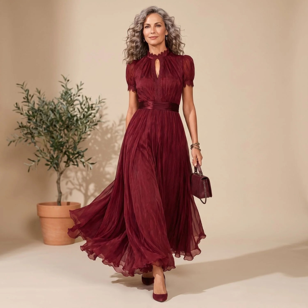 Alessia | Damen Rotes Abendkleid Maxikleid mit Spitze