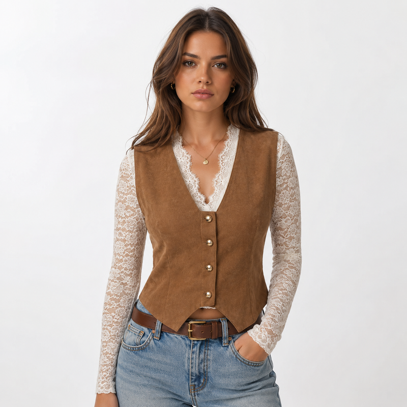 Alexandra | Damen Feminine Braun Bluse Mit V-Ausschnitt