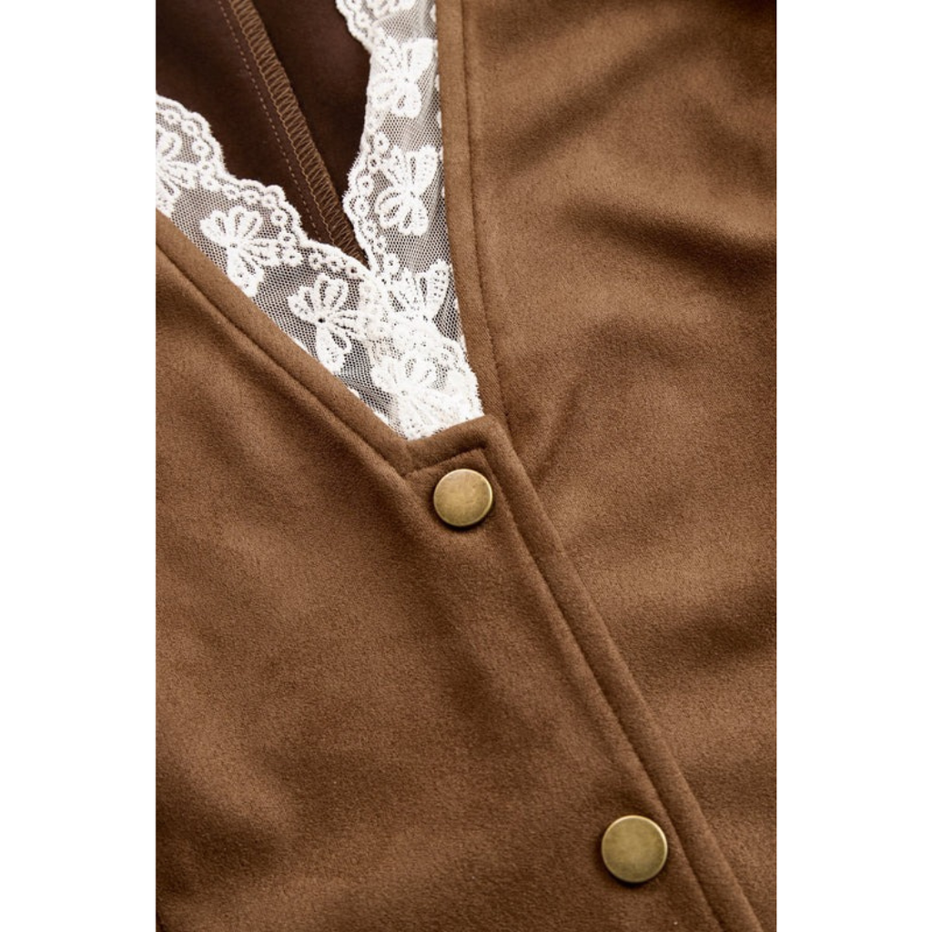Alexandra | Damen Feminine Braun Bluse Mit V-Ausschnitt