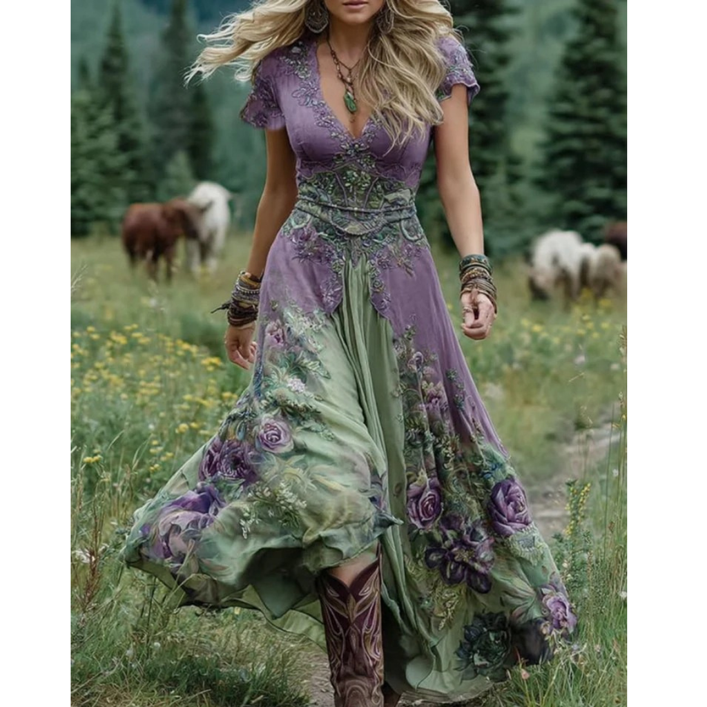 Alice | Damen Freizeit Maxikleid Mit V-Ausschnitt
