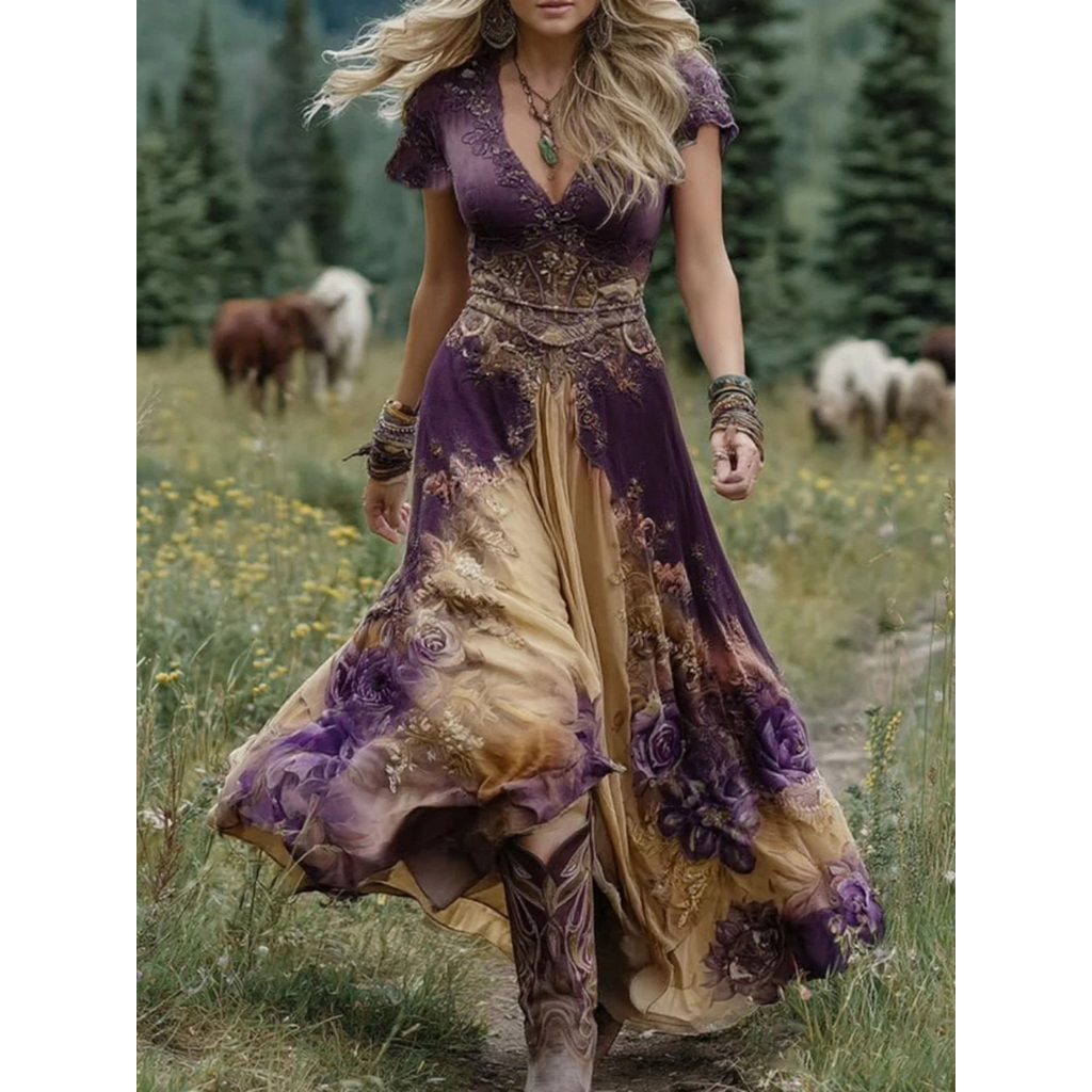 Alice | Damen Freizeit Maxikleid Mit V-Ausschnitt