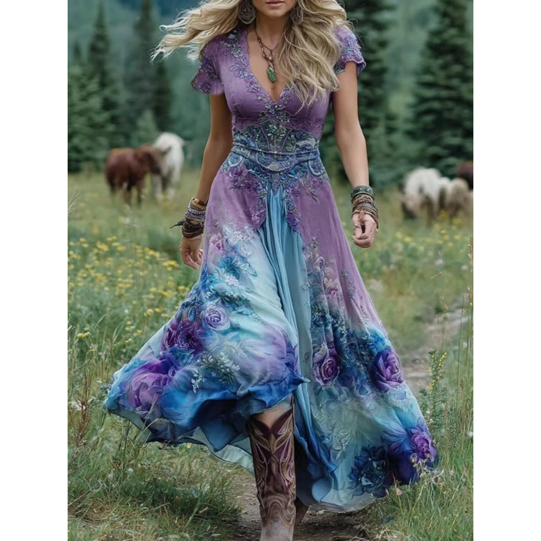 Alice | Damen Freizeit Maxikleid Mit V-Ausschnitt