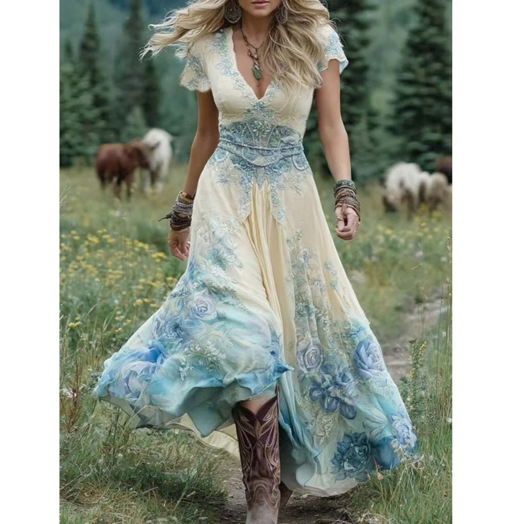 Alice | Damen Freizeit Maxikleid Mit V-Ausschnitt