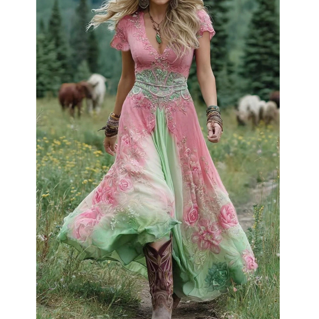 Alice | Damen Freizeit Maxikleid Mit V-Ausschnitt