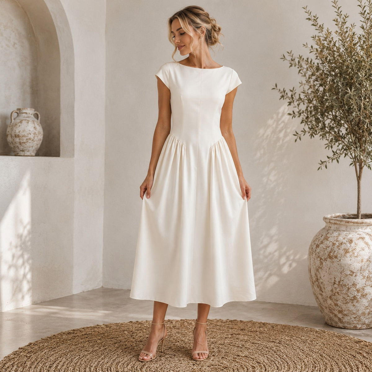 Alina | Damen Elegant Boho Midikleid