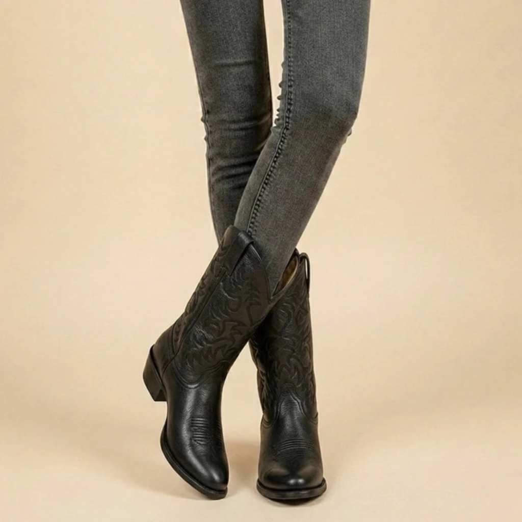 Allegra | Damen Orthopädische Cowboy Stiefel im klassischen Western Stil mit Stickerei