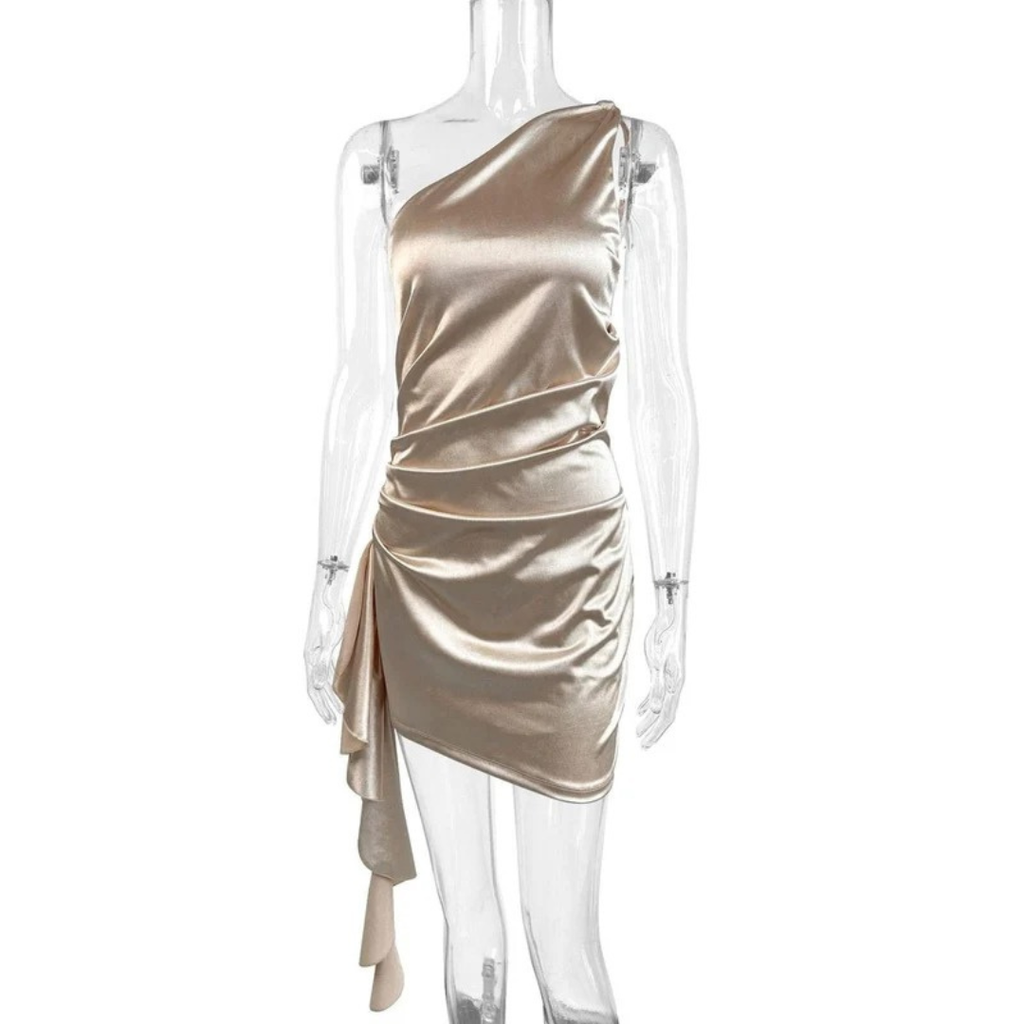 Alma | Damen Aprikose One-Shoulder Cocktail Minikleid
