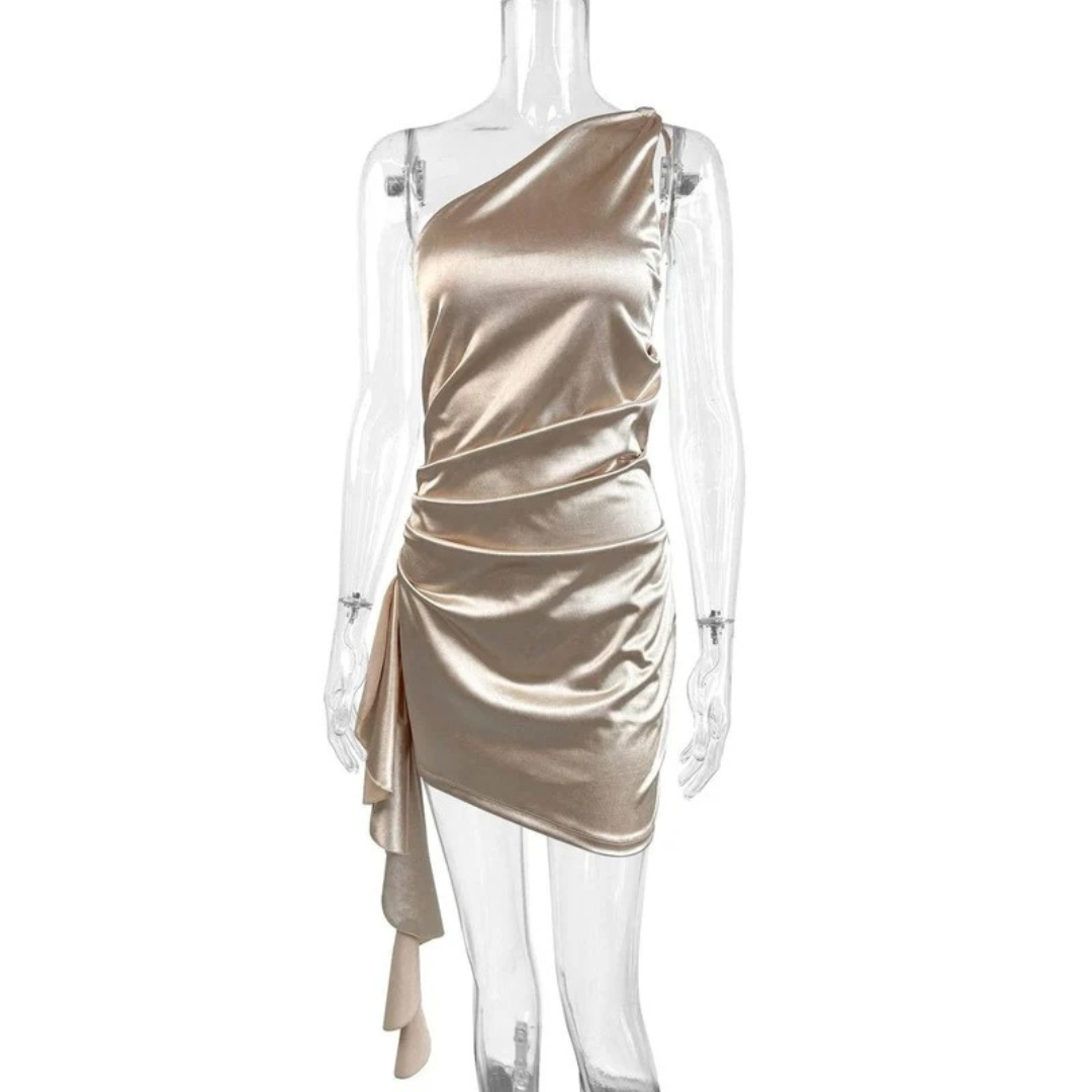 Alma | Damen Aprikose One-Shoulder Cocktail Minikleid