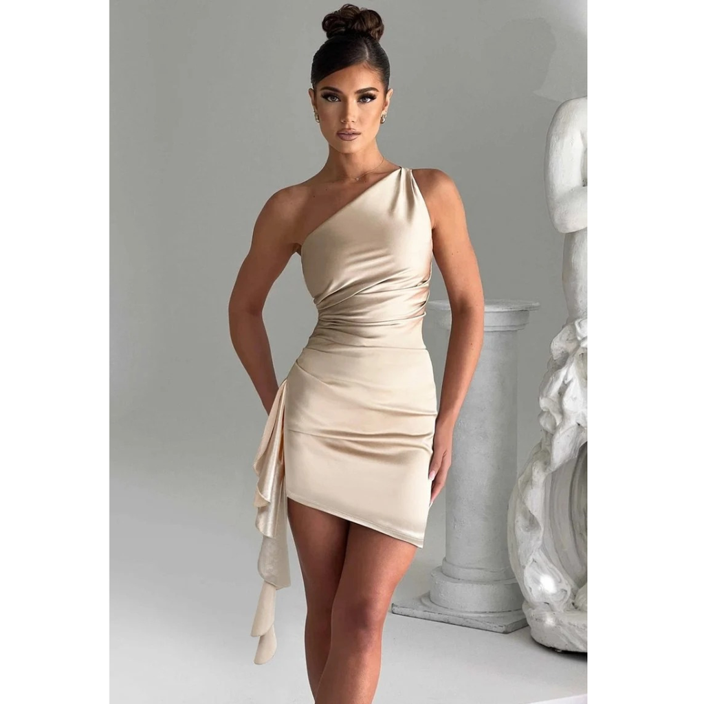 Alma | Damen Aprikose One-Shoulder Cocktail Minikleid