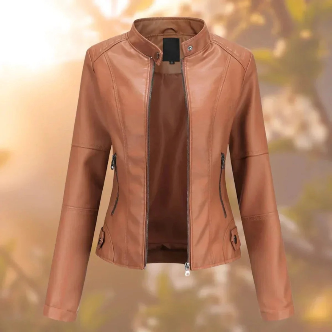 Alma | Damen Stehkragen Kunstleder Bikerjacke