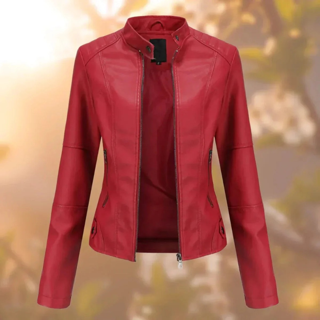 Alma | Damen Stehkragen Kunstleder Bikerjacke