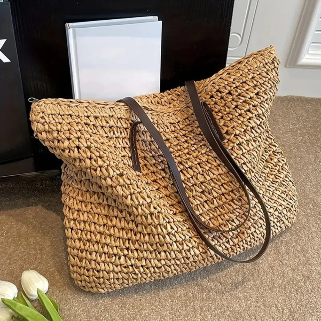 Alva | Damen Stilvolle Boho Stroh Tote Bag
