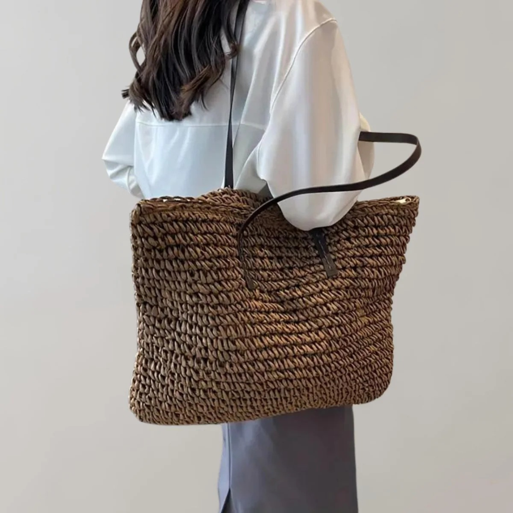 Alva | Damen Stilvolle Boho Stroh Tote Bag