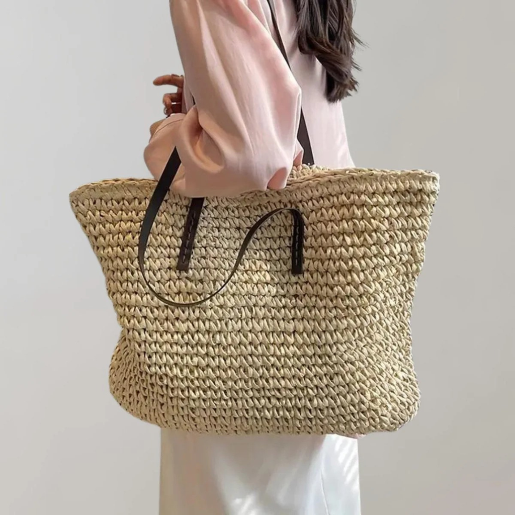 Alva | Damen Stilvolle Boho Stroh Tote Bag