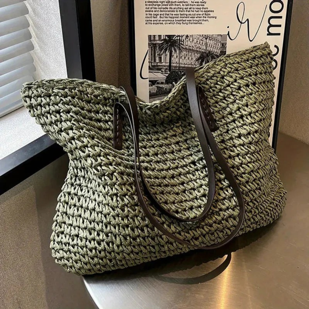 Alva | Damen Stilvolle Boho Stroh Tote Bag