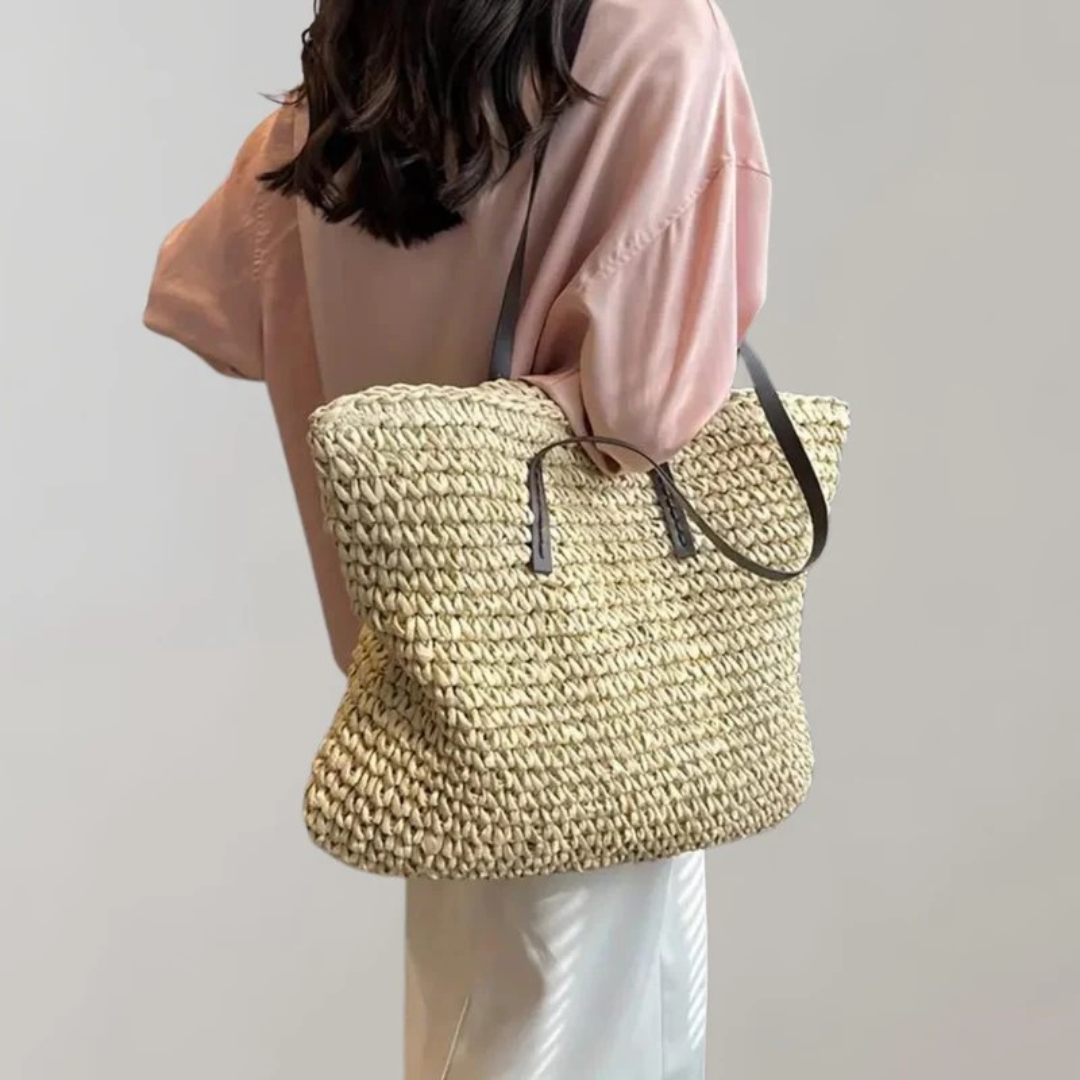 Alva | Damen Stilvolle Boho Stroh Tote Bag