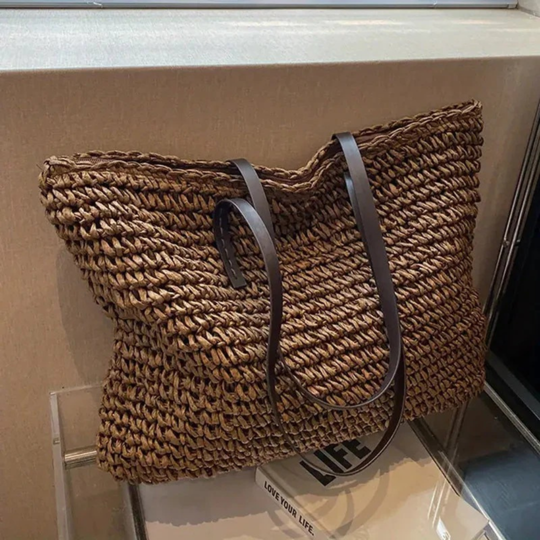 Alva | Damen Stilvolle Boho Stroh Tote Bag