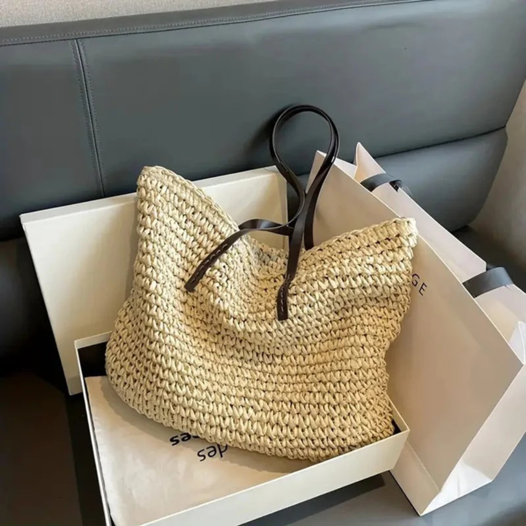 Alva | Damen Stilvolle Boho Stroh Tote Bag