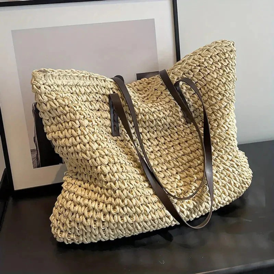 Alva | Damen Stilvolle Boho Stroh Tote Bag