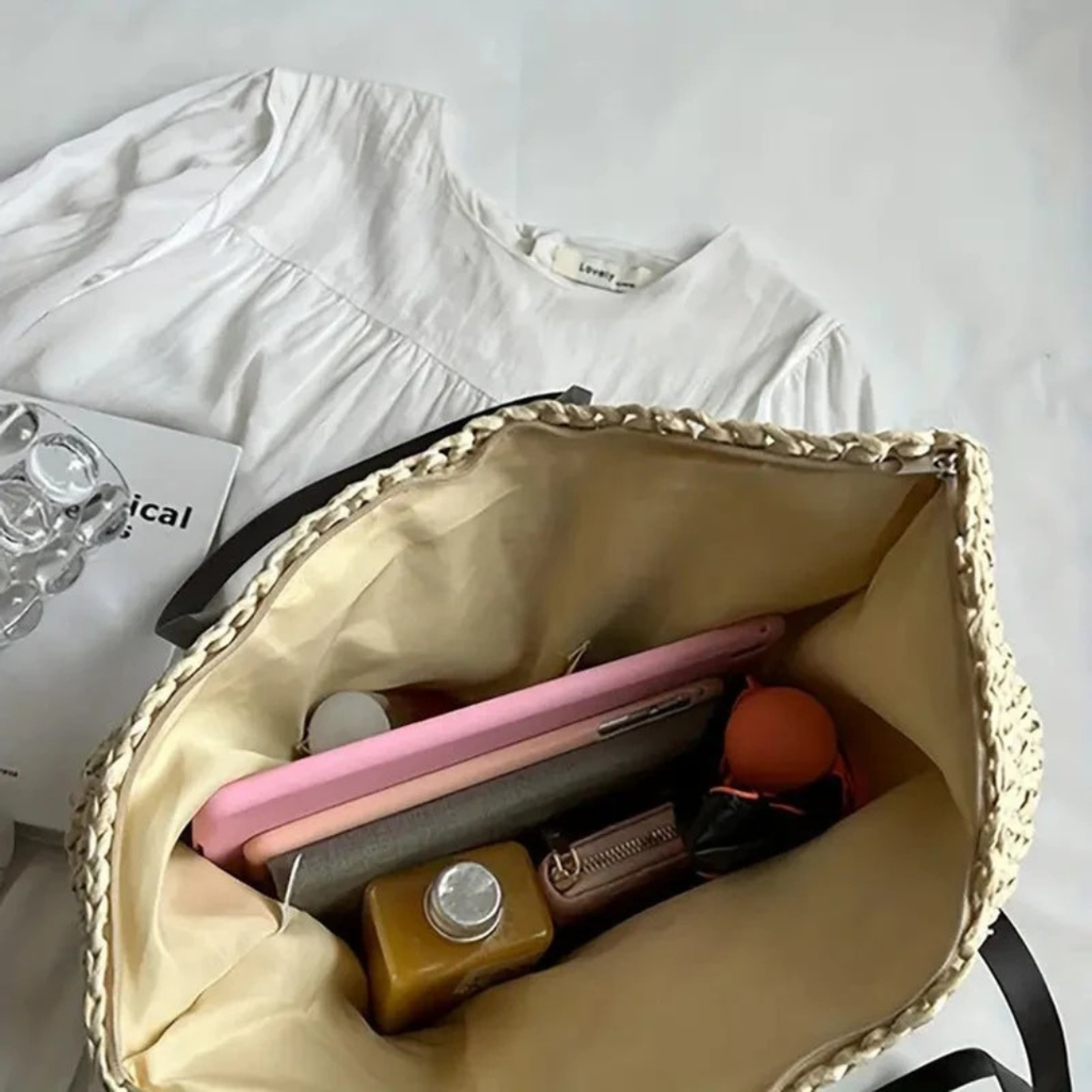 Alva | Damen Stilvolle Boho Stroh Tote Bag