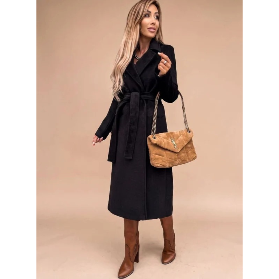 Amadea | Damen Winterjacke mit Taillengürtel, Langarm und Kragen