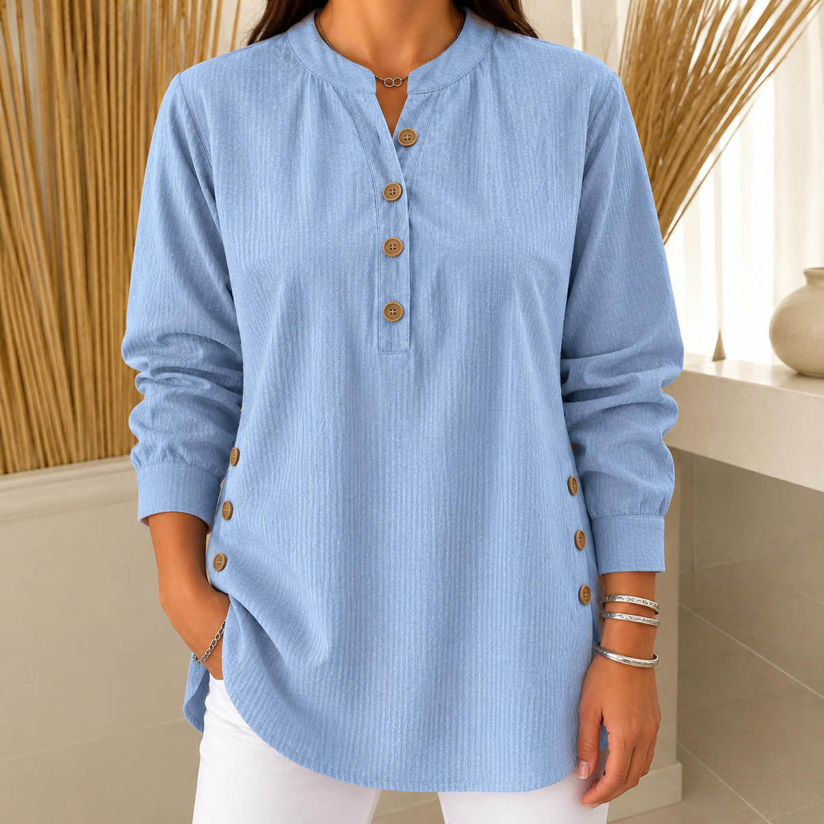 Amalia | Damen Henley Tunika Mit Seiten knöpfen