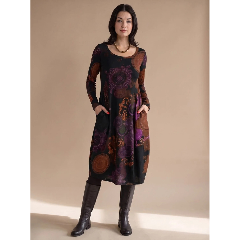 Amara | Damen Midikleid mit Taschen und langem Schnitt im Muster Stil
