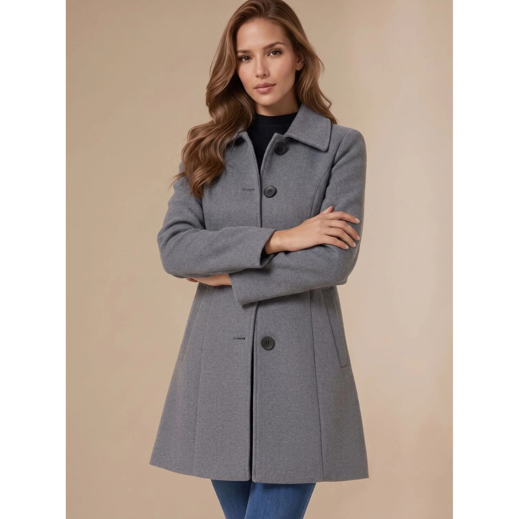 Amea | Damen Trench Coat lang geschnitten mit Kragen und Knöpfen
