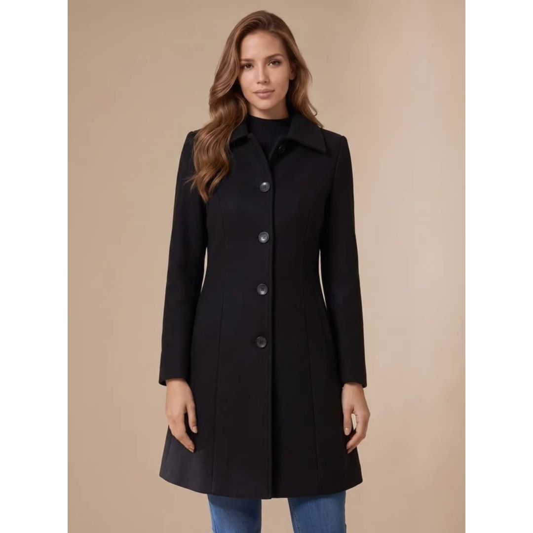 Amea | Damen Trench Coat lang geschnitten mit Kragen und Knöpfen