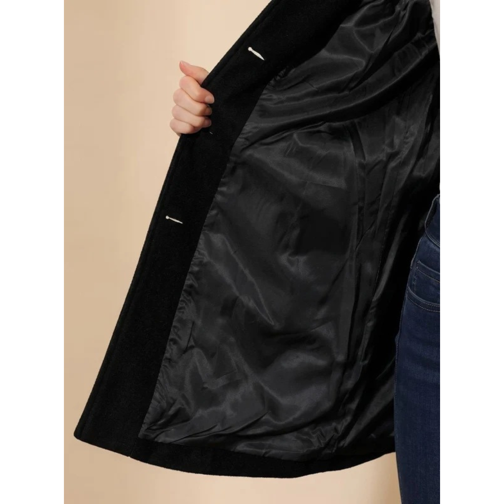 Amea | Damen Trench Coat lang geschnitten mit Kragen und Knöpfen