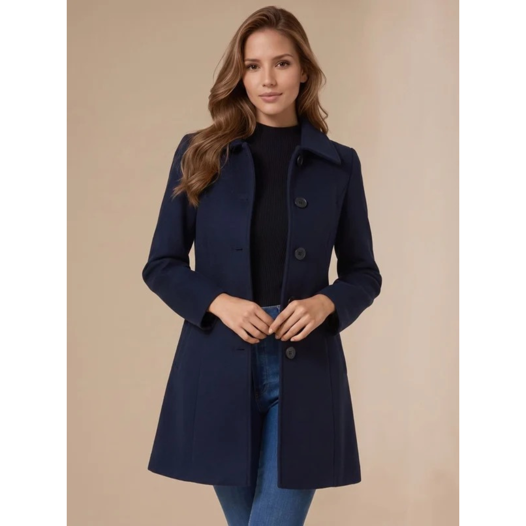Amea | Damen Trench Coat lang geschnitten mit Kragen und Knöpfen